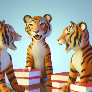 AI generated by DALL·E 2023-01-30 17.52.11 prompt 3d render of a group of tigers sharing knowledge